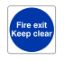 Sign - Fire Exit Keep Clear Self Adhesive Vinyl 20 x 20cm Blue On White