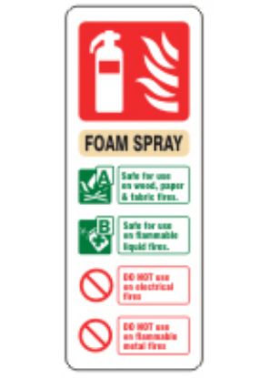 Sign - Extinguisher Foam Spray Self Adhesive Vinyl 20 x 7.5cm Red And Green On White