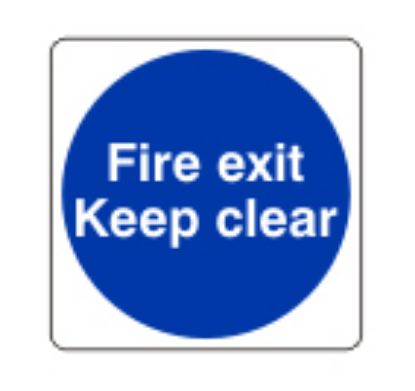 Sign - Fire Exit Keep Clear Self Adhesive Vinyl 20 x 20cm Blue On White