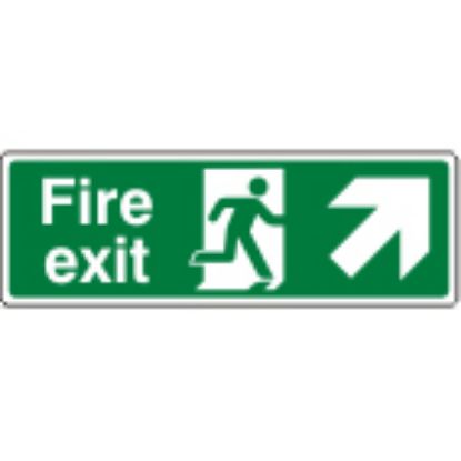 Sign - Fire Exit Up Right Self Adhesive Vinyl 30 x 10cm White On Green