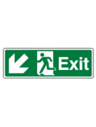 Sign - Exit Down Left Self Adhesive Vinyl 30 x 10cm White On Green