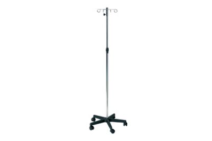 IV Drip Stand - chrome steel, plastic base, 4 hooks