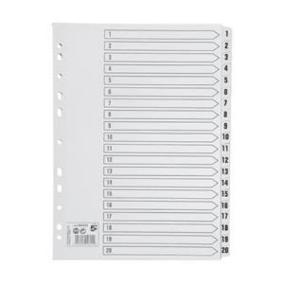 Divider Subject (Q-Connect) Index A4 White Reinforced Board Clear Tabbed Multi-Punched 1-20 x 1