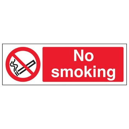 Sign - No Smoking Self Adhesive Vinyl 30 x 10cm Red On White