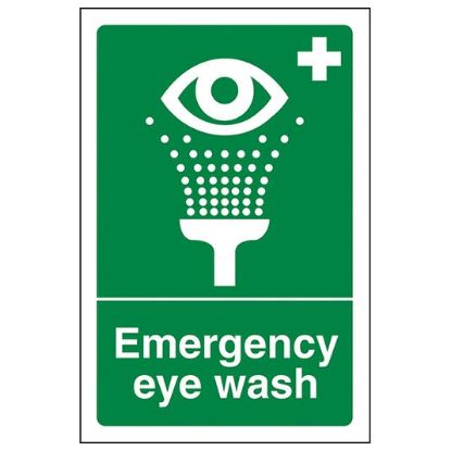Sign - Emergency Eye Wash Self Adhesive Vinyl 20 x 30cm White On Green